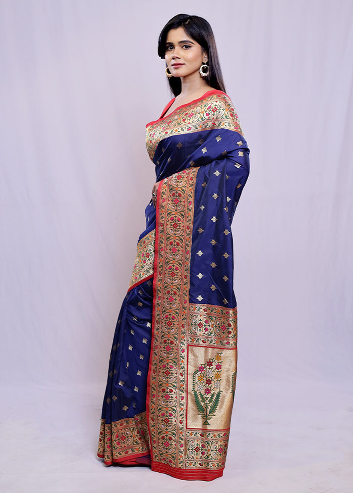 Blue Dupion Silk Saree With Blouse Piece - Indian Silk House Agencies