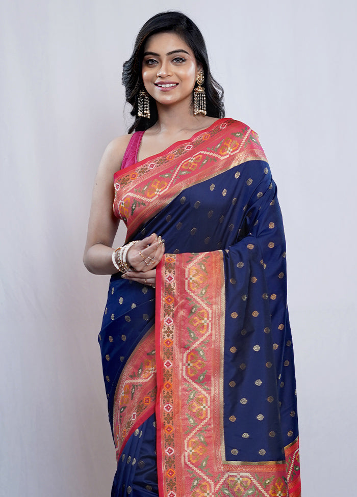 Blue Dupion Silk Saree With Blouse Piece - Indian Silk House Agencies