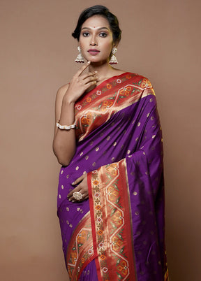 Purple Dupion Silk Saree With Blouse Piece