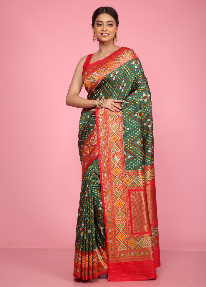 Green Dupion Silk Saree With Blouse Piece - Indian Silk House Agencies