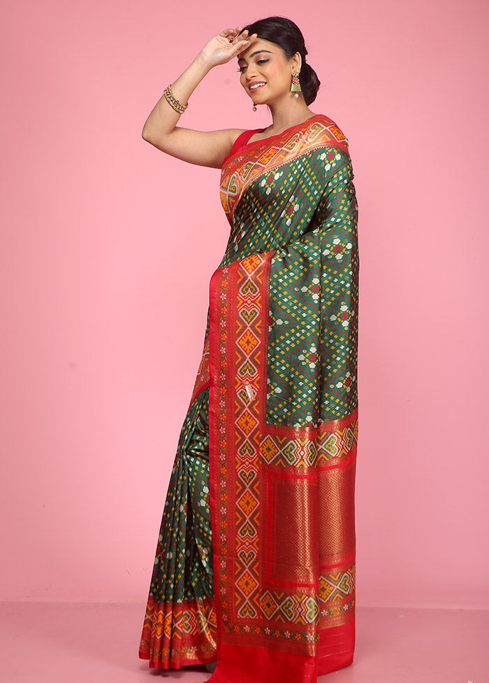 Green Dupion Silk Saree With Blouse Piece - Indian Silk House Agencies