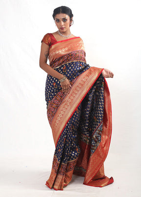 Blue Dupion Silk Saree With Blouse Piece - Indian Silk House Agencies