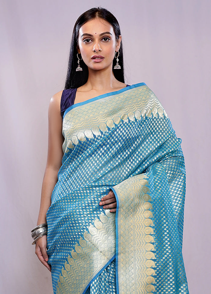 Blue Kora Silk Saree With Blouse Piece - Indian Silk House Agencies