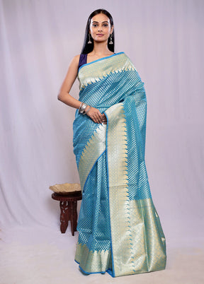 Blue Kora Silk Saree With Blouse Piece - Indian Silk House Agencies