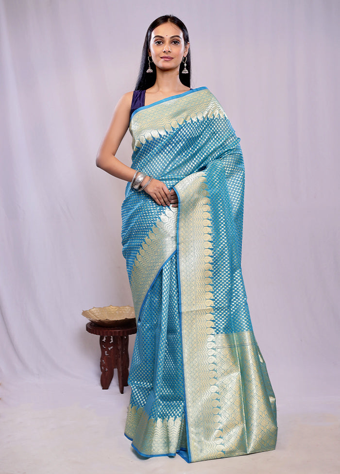 Blue Kora Silk Saree With Blouse Piece - Indian Silk House Agencies