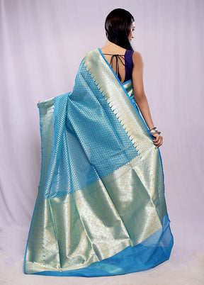 Blue Kora Silk Saree With Blouse Piece - Indian Silk House Agencies