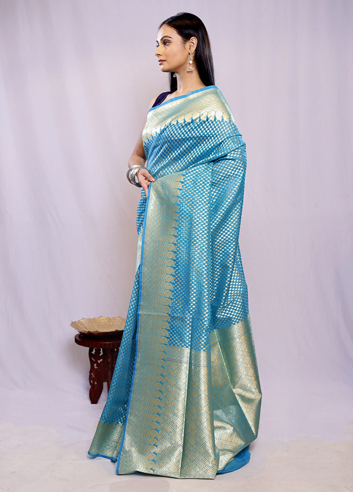 Blue Kora Silk Saree With Blouse Piece - Indian Silk House Agencies