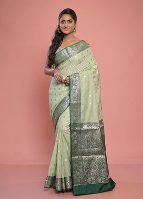 Green Dupion Silk Saree With Blouse Piece - Indian Silk House Agencies