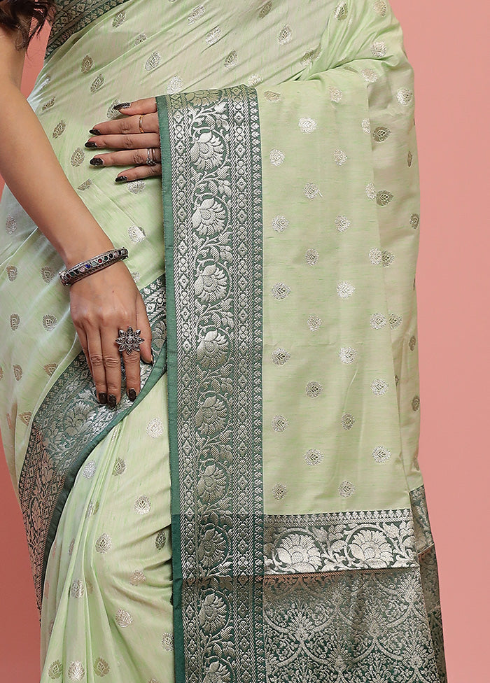 Green Dupion Silk Saree With Blouse Piece - Indian Silk House Agencies