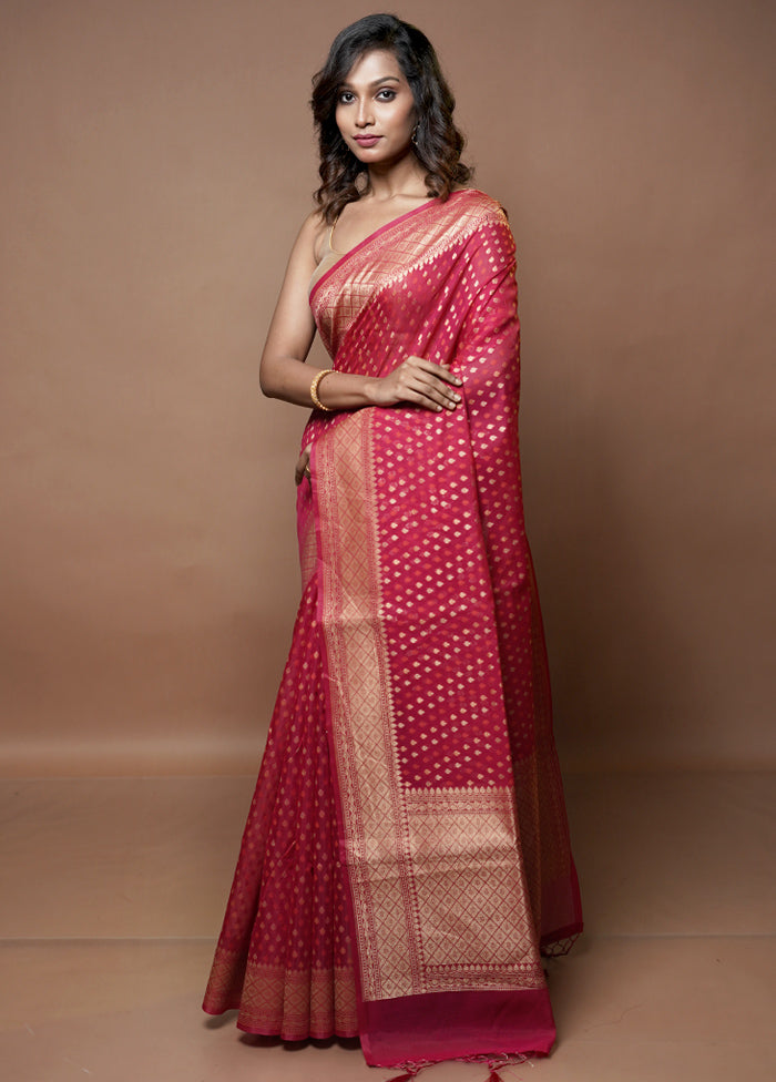 Pink Kora Silk Saree With Blouse Piece