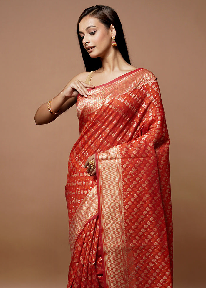 Red Kora Silk Saree With Blouse Piece