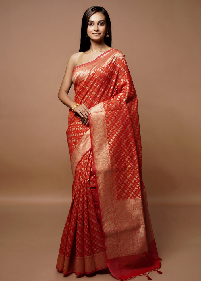 Red Kora Silk Saree With Blouse Piece