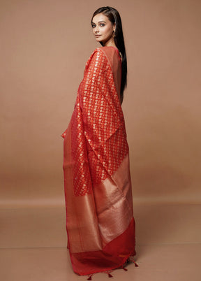 Red Kora Silk Saree With Blouse Piece