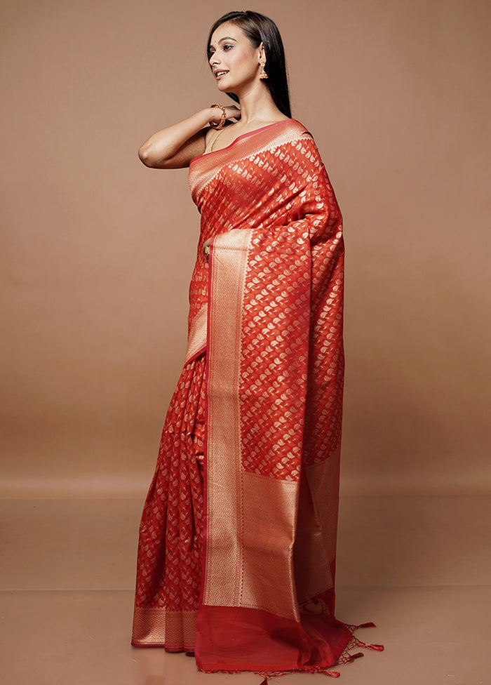 Red Kora Silk Saree With Blouse Piece