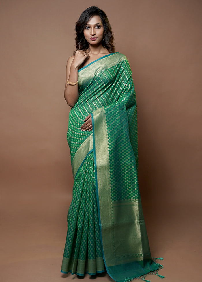 Green Kora Silk Saree With Blouse Piece