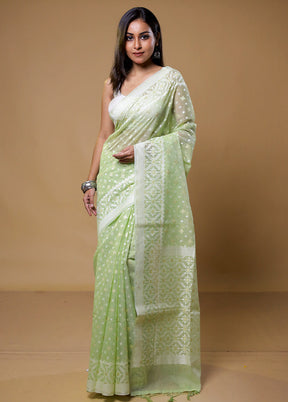 Green Pure Cotton Saree With Blouse Piece