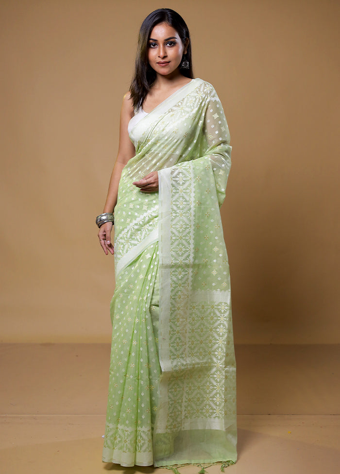 Green Pure Cotton Saree With Blouse Piece