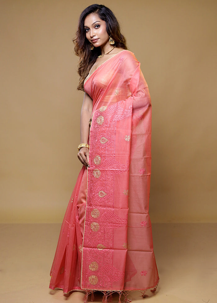 Pink Cotton Saree With Blouse Piece