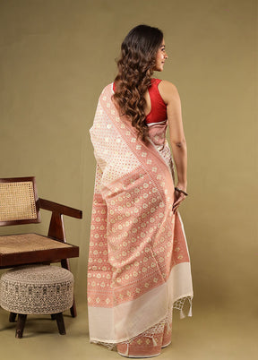 Cream Pure Cotton Saree With Blouse Piece