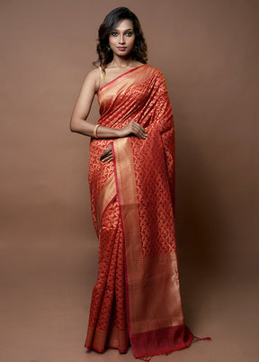 Orange Kora Silk Saree With Blouse Piece