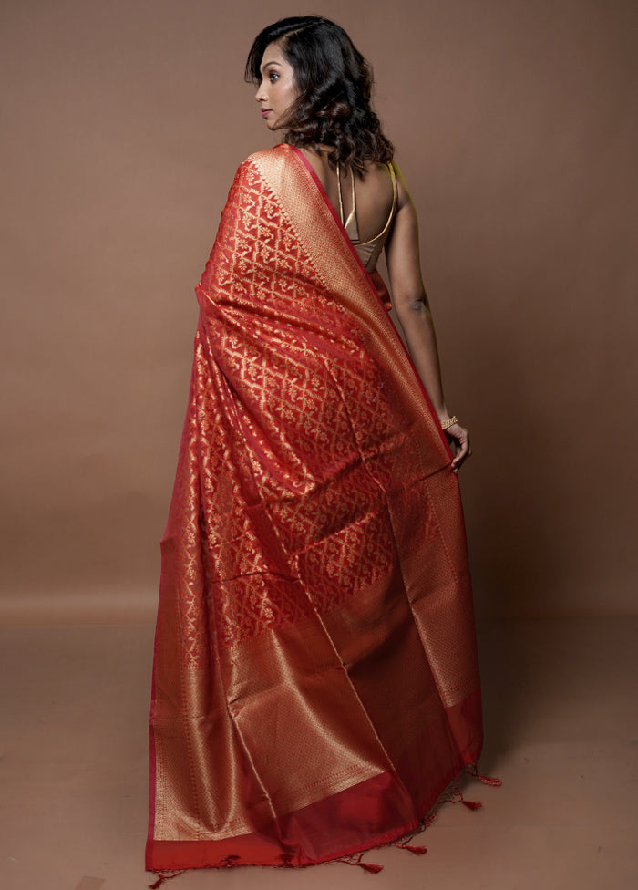 Orange Kora Silk Saree With Blouse Piece