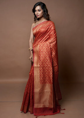 Orange Kora Silk Saree With Blouse Piece