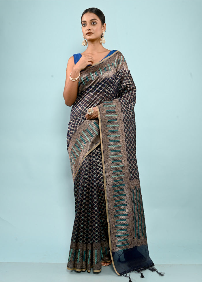 Blue Pure Cotton Saree With Blouse Piece - Indian Silk House Agencies