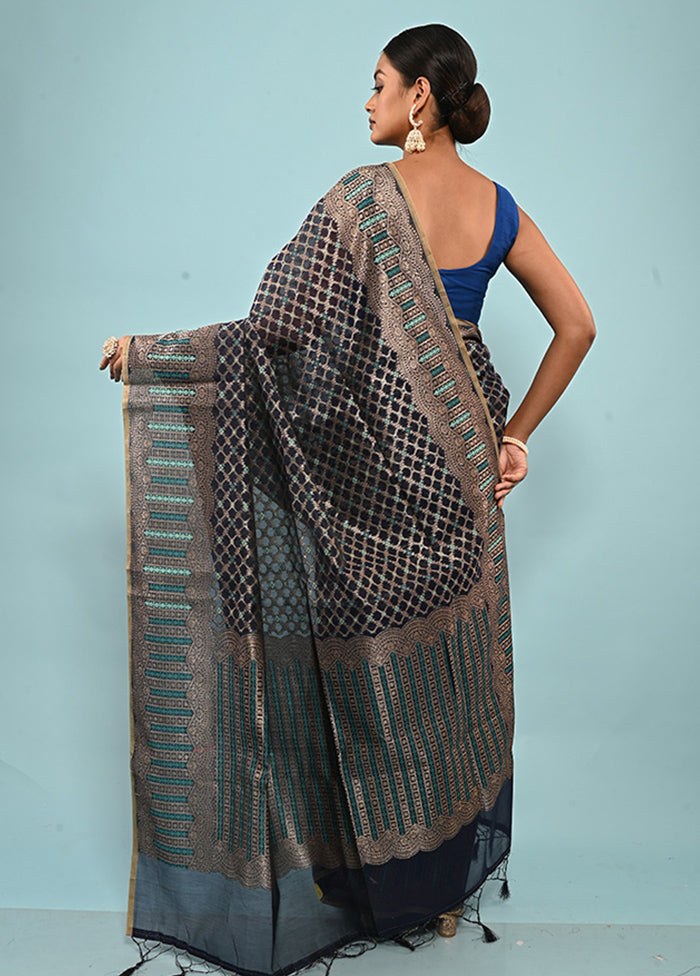 Blue Pure Cotton Saree With Blouse Piece - Indian Silk House Agencies