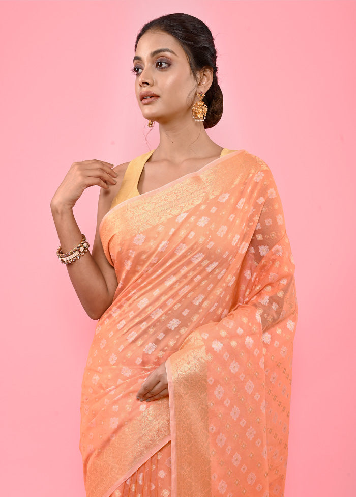 Peach Cotton Saree With Blouse Piece - Indian Silk House Agencies