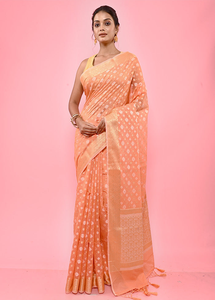 Peach Cotton Saree With Blouse Piece - Indian Silk House Agencies