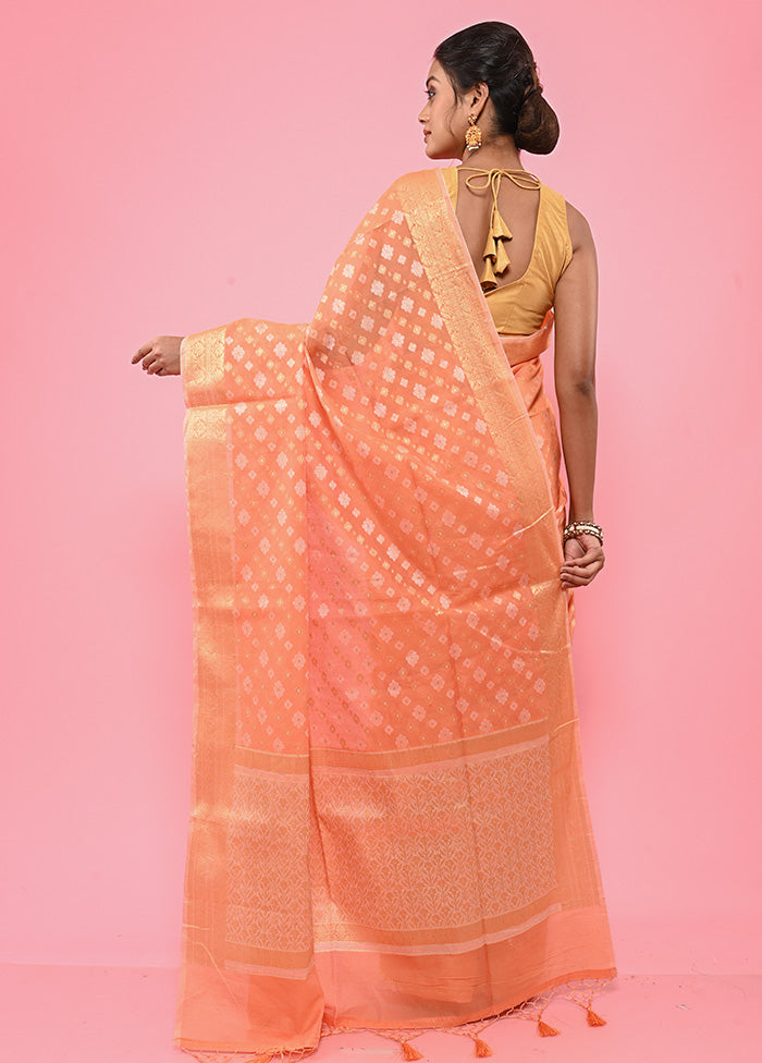 Peach Cotton Saree With Blouse Piece - Indian Silk House Agencies