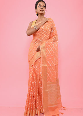 Peach Cotton Saree With Blouse Piece - Indian Silk House Agencies