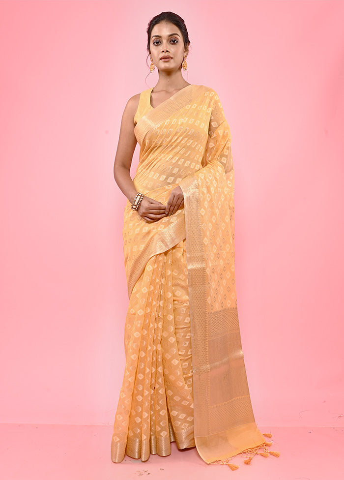 Yellow Cotton Saree With Blouse Piece - Indian Silk House Agencies