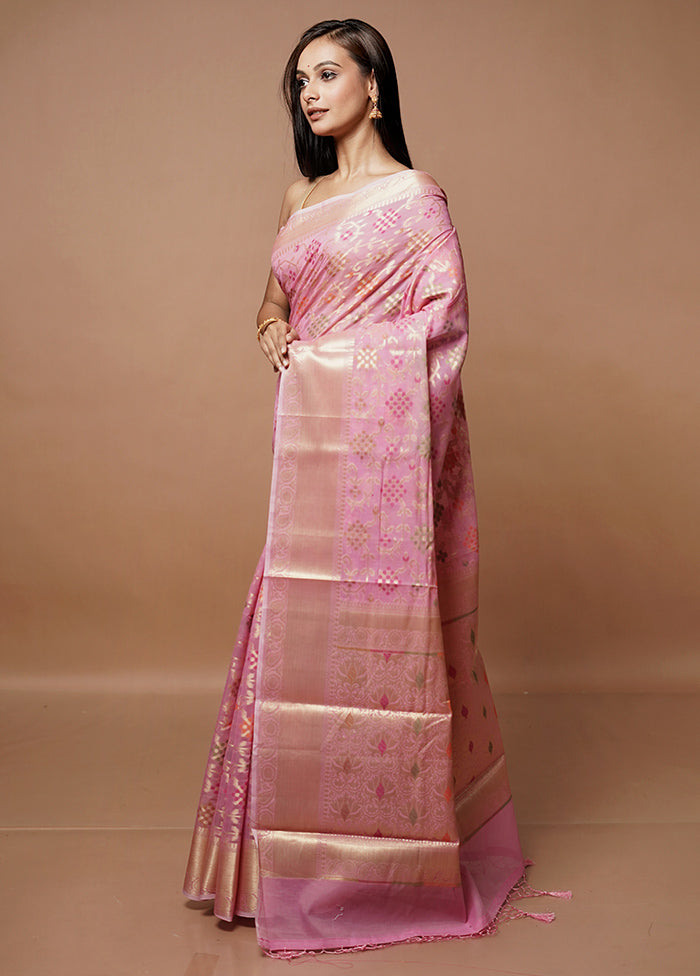 Pink Cotton Saree With Blouse Piece