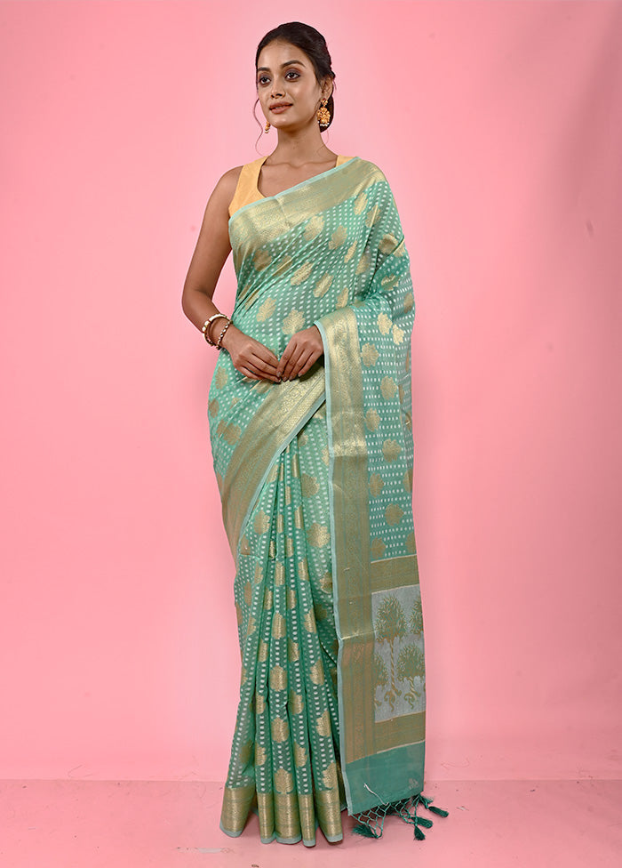 Green Cotton Saree With Blouse Piece - Indian Silk House Agencies