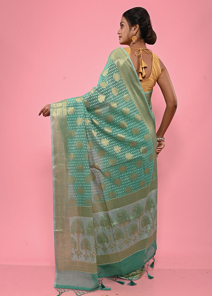 Green Cotton Saree With Blouse Piece - Indian Silk House Agencies