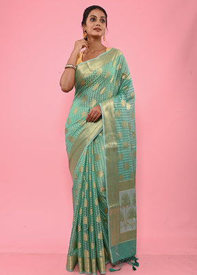 Green Cotton Saree With Blouse Piece - Indian Silk House Agencies