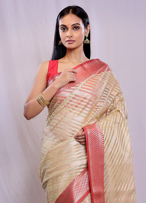 Cream Tissue Silk Saree With Blouse Piece - Indian Silk House Agencies