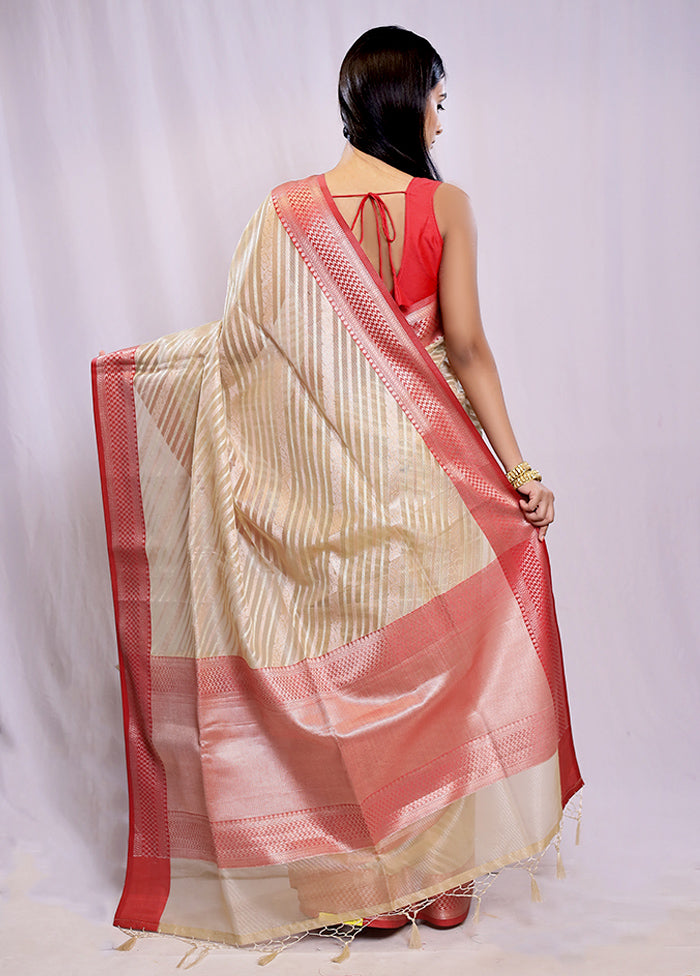 Cream Tissue Silk Saree With Blouse Piece - Indian Silk House Agencies