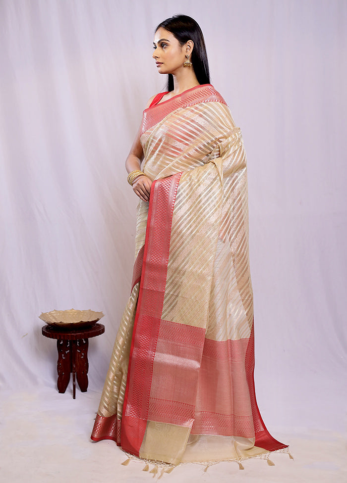 Cream Tissue Silk Saree With Blouse Piece - Indian Silk House Agencies