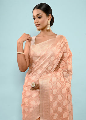 Peach Tissue Silk Saree With Blouse Piece - Indian Silk House Agencies