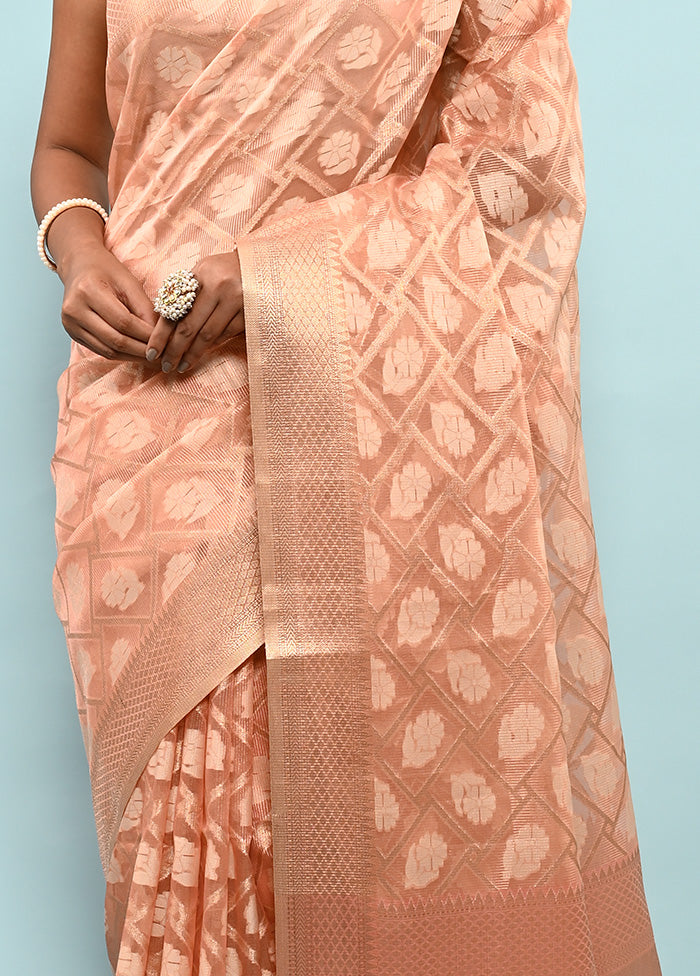 Peach Tissue Silk Saree With Blouse Piece - Indian Silk House Agencies