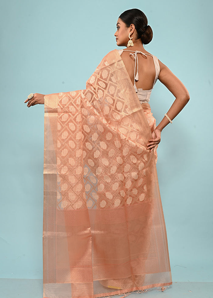 Peach Tissue Silk Saree With Blouse Piece - Indian Silk House Agencies