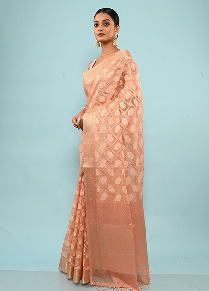 Peach Tissue Silk Saree With Blouse Piece - Indian Silk House Agencies