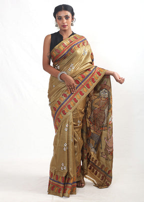 Green Kantha Stitch Pure Silk Saree With Blouse Piece - Indian Silk House Agencies