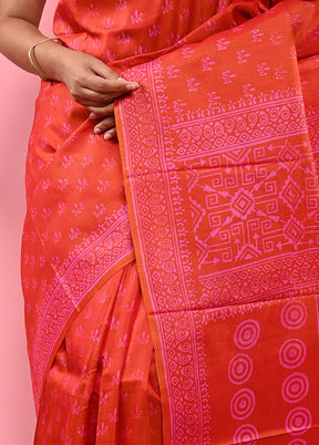 Multicolor Katan Printed Pure Silk Saree With Blouse Piece - Indian Silk House Agencies
