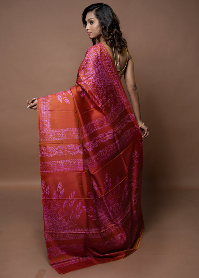 Multicolor Printed Pure Silk Saree Without Blouse Piece