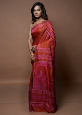 Multicolor Printed Pure Silk Saree Without Blouse Piece