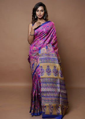 Pink Printed Pure Silk Saree Without Blouse Piece