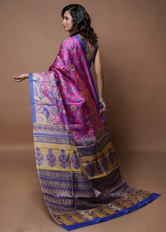 Pink Printed Pure Silk Saree Without Blouse Piece